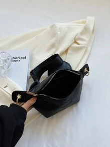 蛇皮壓花腰包帶零錢包 - 黑色 - 查看 5