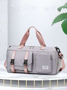 Bolso duffle con diseño de parche de letra - Gris - Ver 1