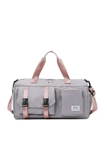 Bolso duffle con diseño de parche de letra - Gris - Ver 3