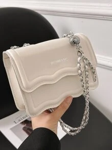 Bolsa cuadrada mini con estampado de letra con cadena con solapa - Beis - Ver 2