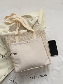 雙色草編包 - 米色 - 查看 5