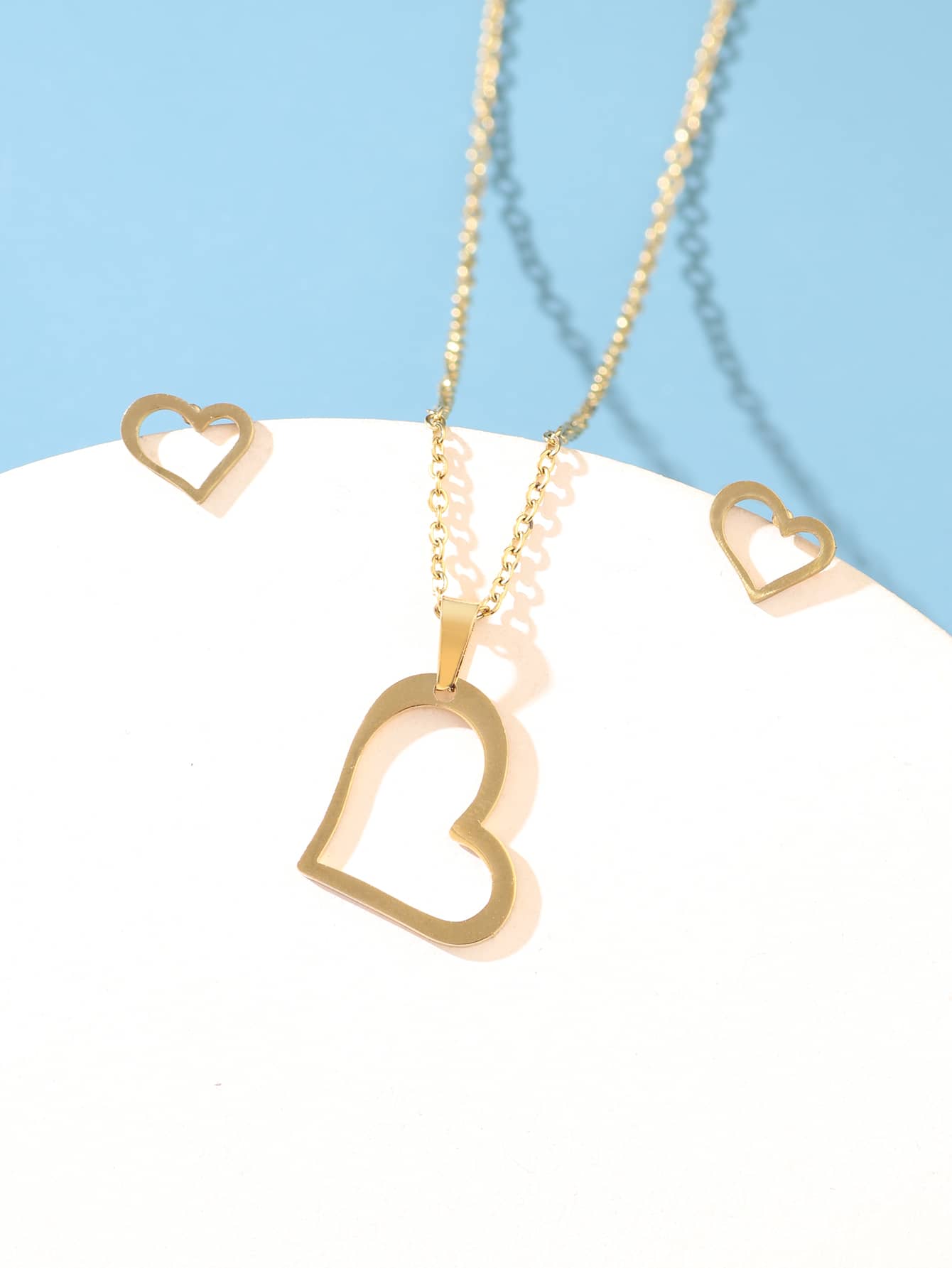 3pcs/set Heart Decor Jewelry Set - Yellow Gold - View 1