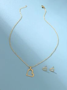 3pcs/set Heart Decor Jewelry Set - Yellow Gold - View 2