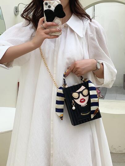 ميني صور رسوم كارتون سلسلة حقيبة مربعة مع عشوائي وشاح نحيل