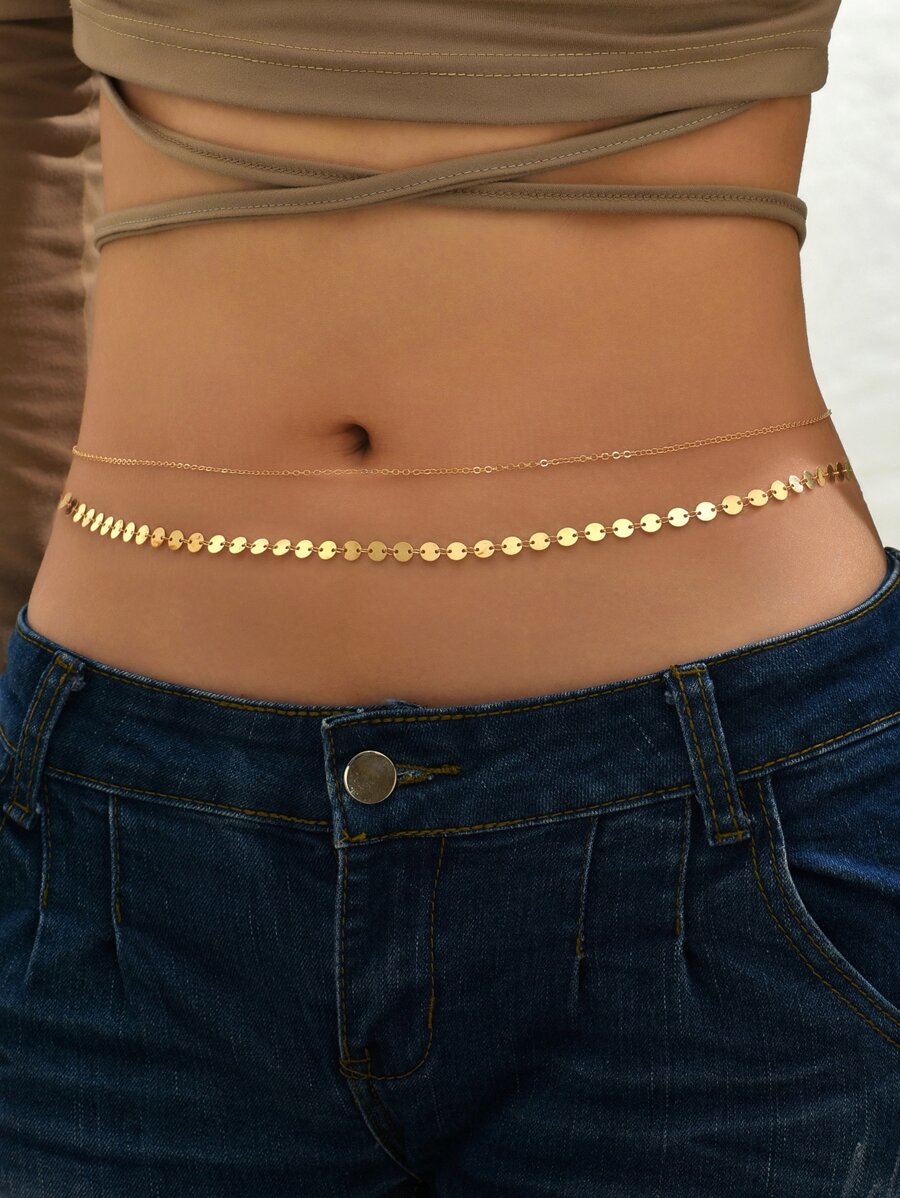 1pc Disc Decor Layered Waist Chain Copper Jewelry - Yellow Gold - View 1