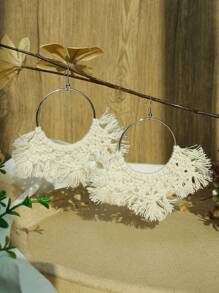 TopHanqi 1對波西米亞鋅合金流蘇耳墜適用於女士日常裝飾 - 白色 - 查看 3