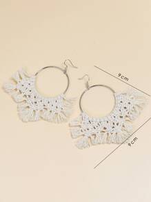 TopHanqi 1對波西米亞鋅合金流蘇耳墜適用於女士日常裝飾 - 白色 - 查看 4