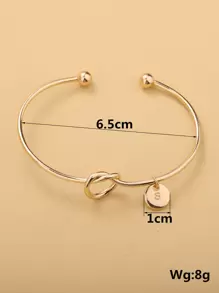 Letter Detail Disc Charm Cuff Bangle - Yellow Gold - View 2