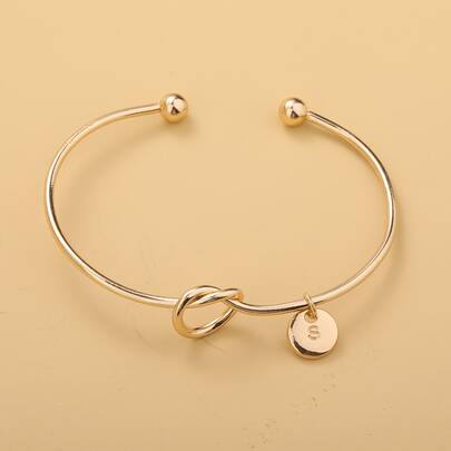 字母細節唱片墜飾開口手鐲