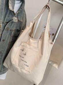 女士蝴蝶印花托特包，大容量帆布单肩包字母图案购物袋，母亲节送给妈妈的礼物