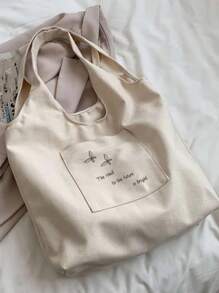 女士蝴蝶印花托特包，大容量帆布单肩包字母图案购物袋，母亲节送给妈妈的礼物