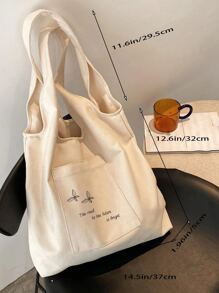 女士蝴蝶印花托特包，大容量帆布单肩包字母图案购物袋，母亲节送给妈妈的礼物