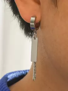 1入組男士幾何和鏈飾耳夾,不銹鋼首飾類,適用於首飾類禮品和派對 - 銀色 - 查看 1