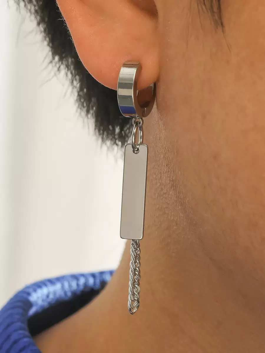 1入組男士幾何和鏈飾耳夾,不銹鋼首飾類,適用於首飾類禮品和派對 - 銀色 - 查看 1