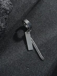 1入組男士幾何和鏈飾耳夾,不銹鋼首飾類,適用於首飾類禮品和派對 - 銀色 - 查看 2