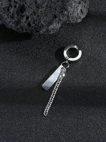 1入組男士幾何和鏈飾耳夾,不銹鋼首飾類,適用於首飾類禮品和派對 - 銀色 - 查看 4