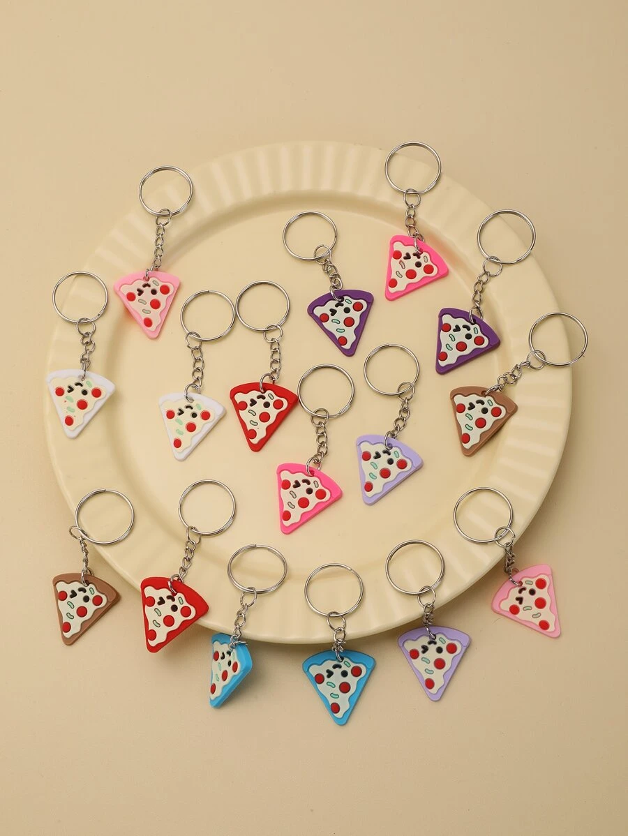16入組比薩餅吊墜鑰匙圈 - 彩色 - 查看 1