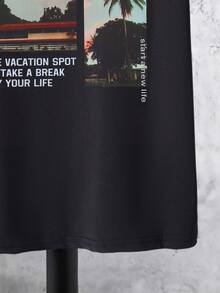 SHEIN 男孩標語和棕櫚樹印花T恤 - 黑色 - 查看 6