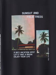 SHEIN 男孩標語和棕櫚樹印花T恤 - 黑色 - 查看 7