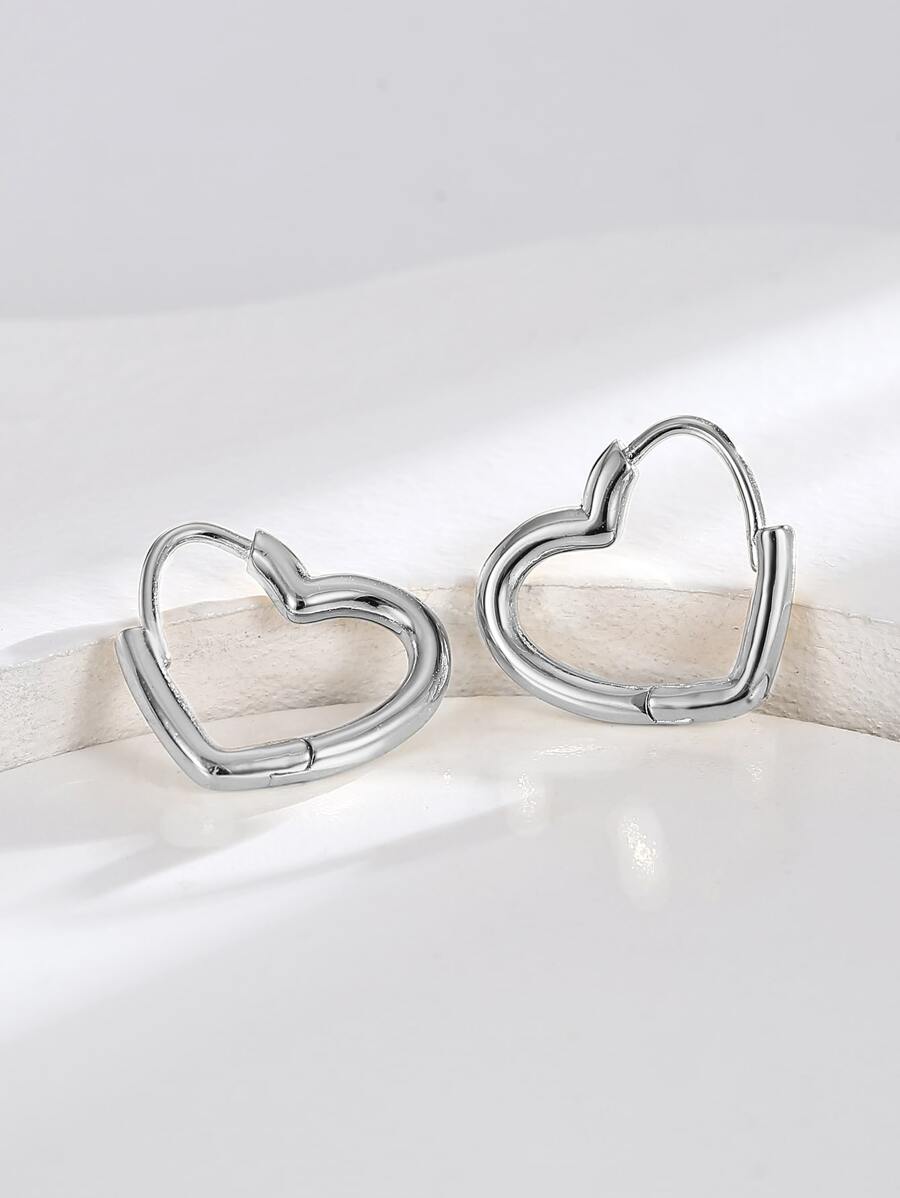 Charm-In 1 bông tai thiết kế hình trái tim trang sức bằng đồng - Bạc - Xem 1