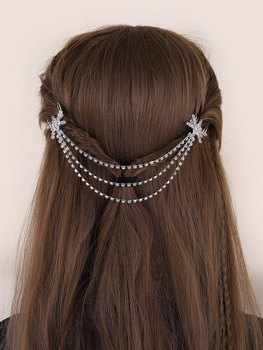 水鑽雪花裝飾髮夾 - 銀色 - 查看 1