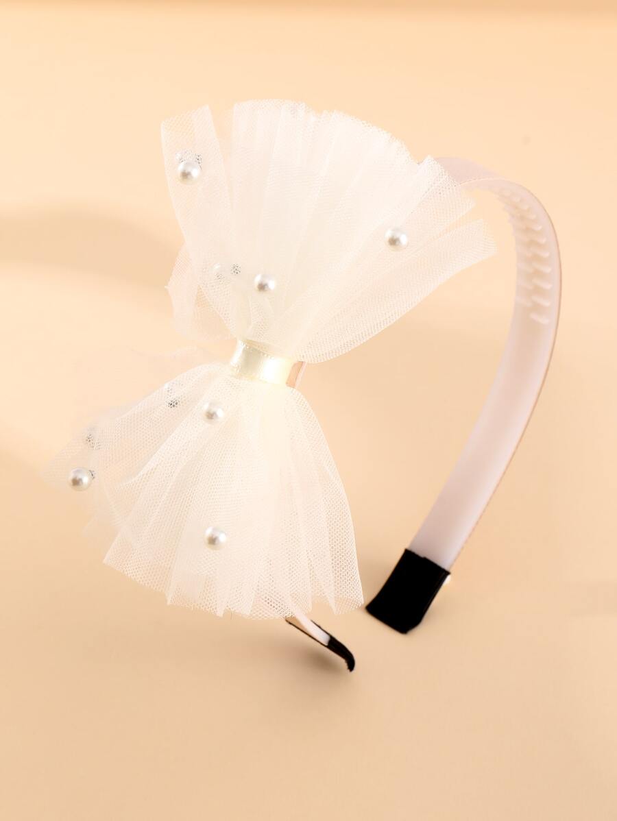 Băng đô trang trí nơ & ngọc trai giả - Màu be - Xem 1