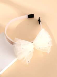 Băng đô trang trí nơ & ngọc trai giả - Màu be - Xem 2