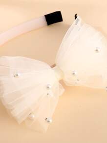 Băng đô trang trí nơ & ngọc trai giả - Màu be - Xem 3