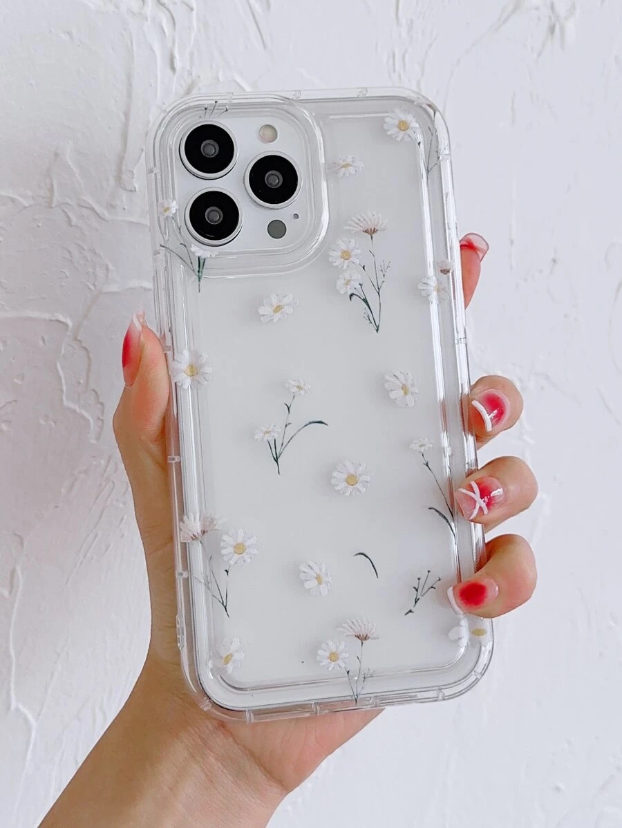 Flower Floral Print Clear Phone Case - Multicolor - View 1