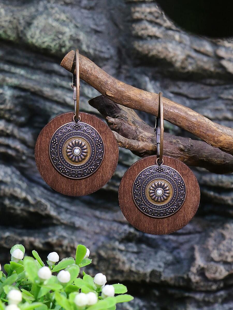 1 Cặp bông tai mặt tròn bằng đồng phong cách Bohemian dành cho phụ nữ, phù hợp cho cuộc sống hàng ngày, công việc, biểu diễn sân khấu, chụp ảnh đường phố, trang sức tự làm