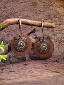 1 Cặp bông tai mặt tròn bằng đồng phong cách Bohemian dành cho phụ nữ, phù hợp cho cuộc sống hàng ngày, công việc, biểu diễn sân khấu, chụp ảnh đường phố, trang sức tự làm - Đồng - Xem 3