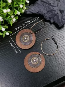 1 Cặp bông tai mặt tròn bằng đồng phong cách Bohemian dành cho phụ nữ, phù hợp cho cuộc sống hàng ngày, công việc, biểu diễn sân khấu, chụp ảnh đường phố, trang sức tự làm - Đồng - Xem 7