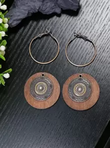 1 Cặp bông tai mặt tròn bằng đồng phong cách Bohemian dành cho phụ nữ, phù hợp cho cuộc sống hàng ngày, công việc, biểu diễn sân khấu, chụp ảnh đường phố, trang sức tự làm - Đồng - Xem 8