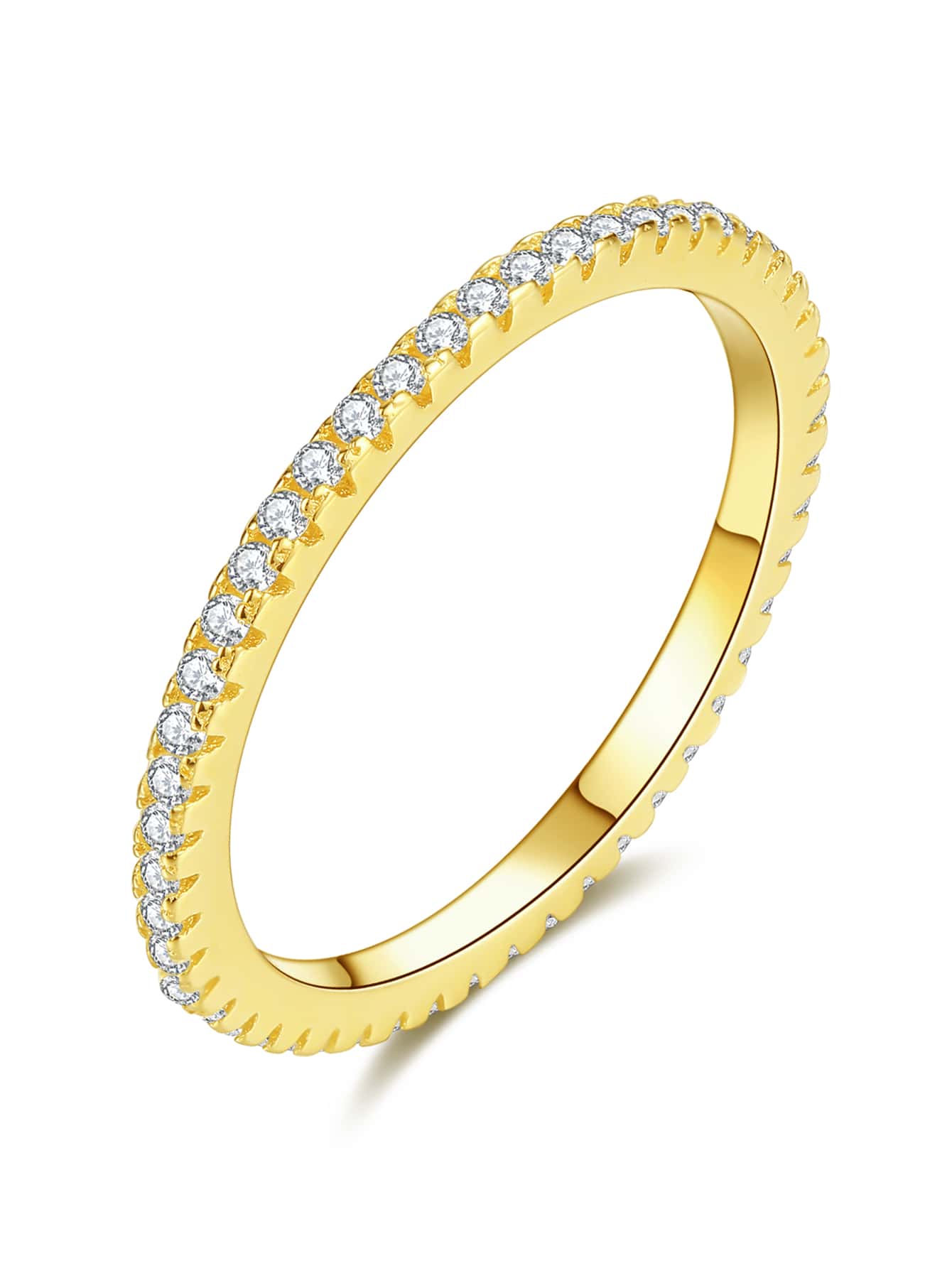 Kaletine Nhẫn cưới bằng bạc trang trí bằng đá khối Zirconia - Vàng - Xem 1