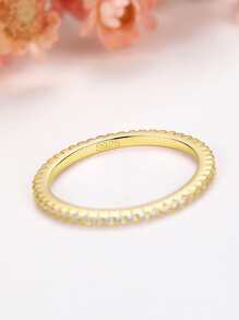 Kaletine Nhẫn cưới bằng bạc trang trí bằng đá khối Zirconia - Vàng - Xem 2