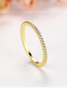 Kaletine Nhẫn cưới bằng bạc trang trí bằng đá khối Zirconia - Vàng - Xem 4