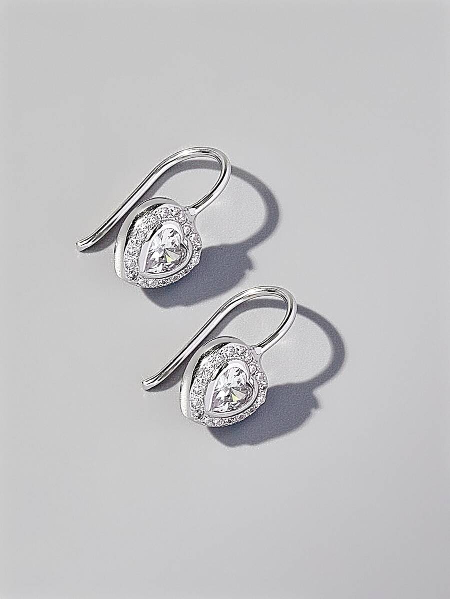 Cubic Zirconia Decor Silver Stud Earrings - Silver - View 1