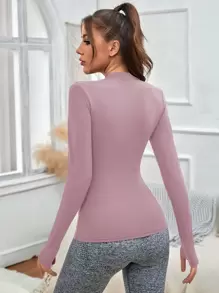 Easithlete Half Zip Thumb Holes Sports Sweatshirt - Mauve Purple - View 2