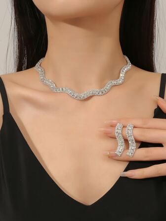 3pcs/Set Rhinestone Decor Jewelry Set