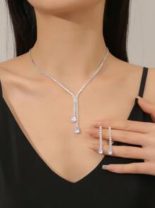 3 piezas/set Set joya con diseño de diamante de imitación - Plateado - Ver 1