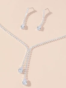 3 piezas/set Set joya con diseño de diamante de imitación - Plateado - Ver 2