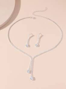 3 piezas/set Set joya con diseño de diamante de imitación - Plateado - Ver 4