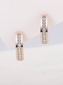 方晶鋯石裝飾銀耳釘 - 彩色 - 查看 1