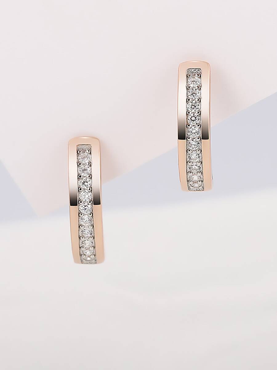 方晶鋯石裝飾銀耳釘 - 彩色 - 查看 1