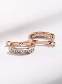 方晶鋯石裝飾銀耳釘 - 彩色 - 查看 4