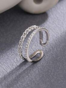 1入組雙層鏈條華麗可調節戒指適合女士S925純銀白金顏色精細首飾類日常穿著禮物 - 銀色 - 查看 1