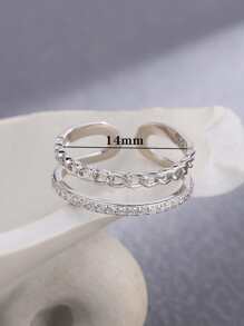 1入組雙層鏈條華麗可調節戒指適合女士S925純銀白金顏色精細首飾類日常穿著禮物 - 銀色 - 查看 3