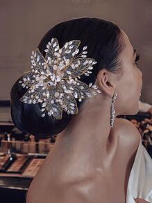 水鑽裝飾新娘髮帶 - 金色 - 查看 3