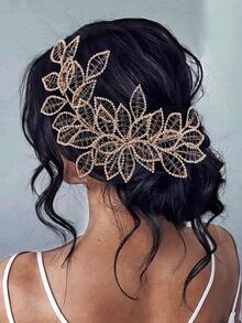 Rhinestone Flower Decor Bridal Hair Band - Gold - View 2