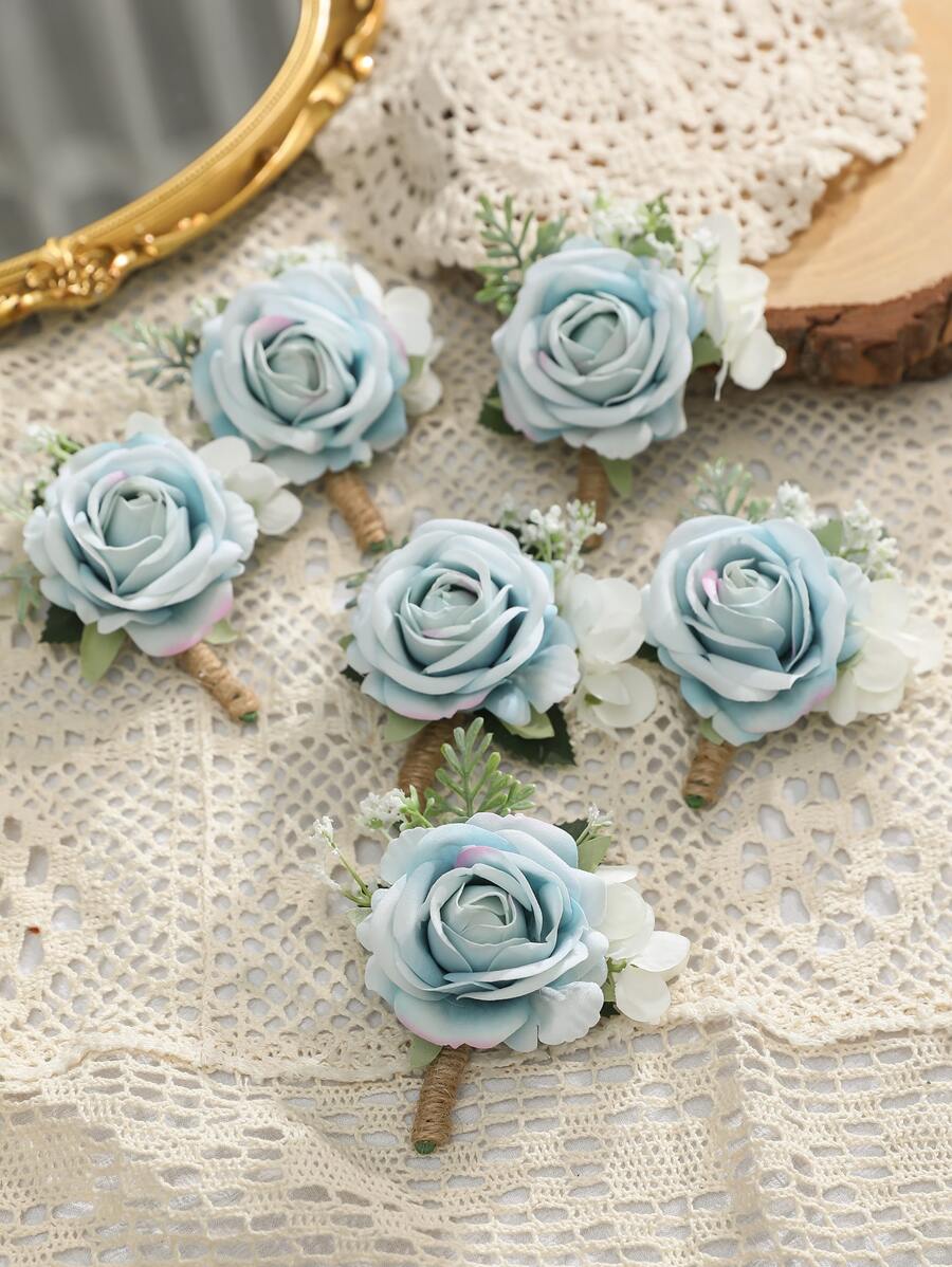 6 cái hoa trang trí Boutonniere - Màu xanh lam - Xem 1